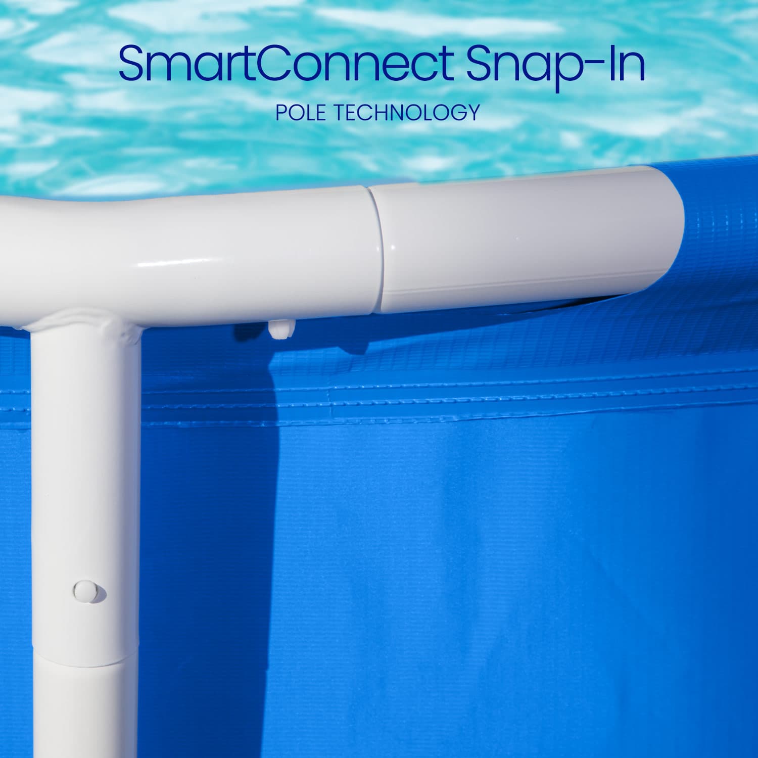 SmartConnect Snap-In pool technology with blue pool cover and water in the background