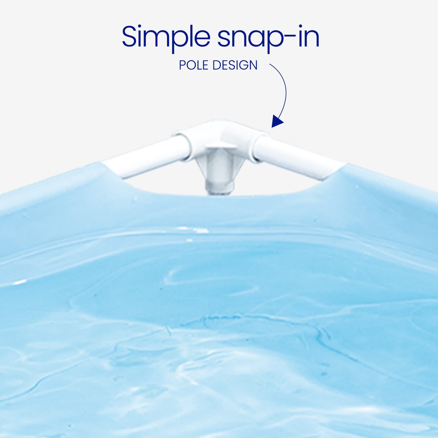 Pole design with 'Simple snap-in' text on a water background