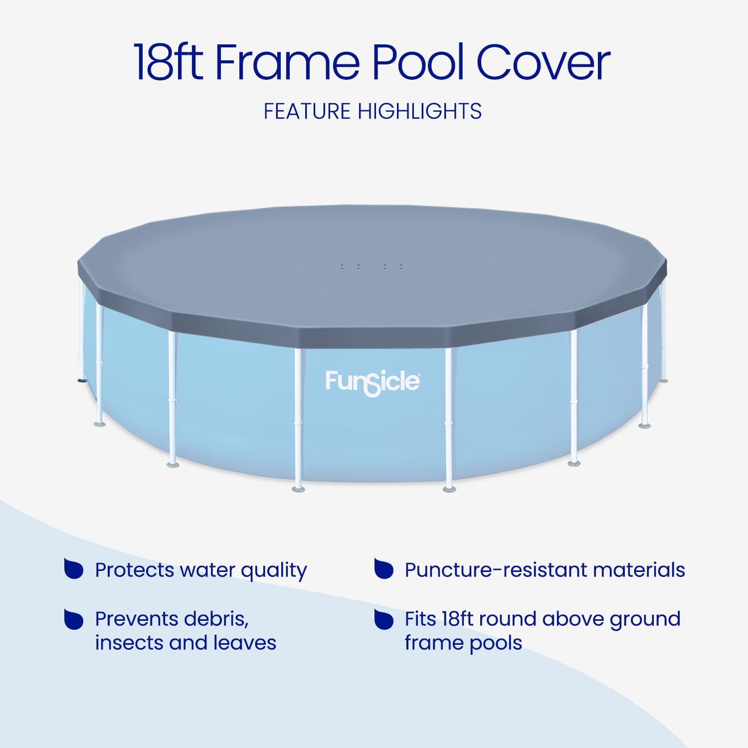 18ft Frame Pool Cover with Fuggicle branding on a white background