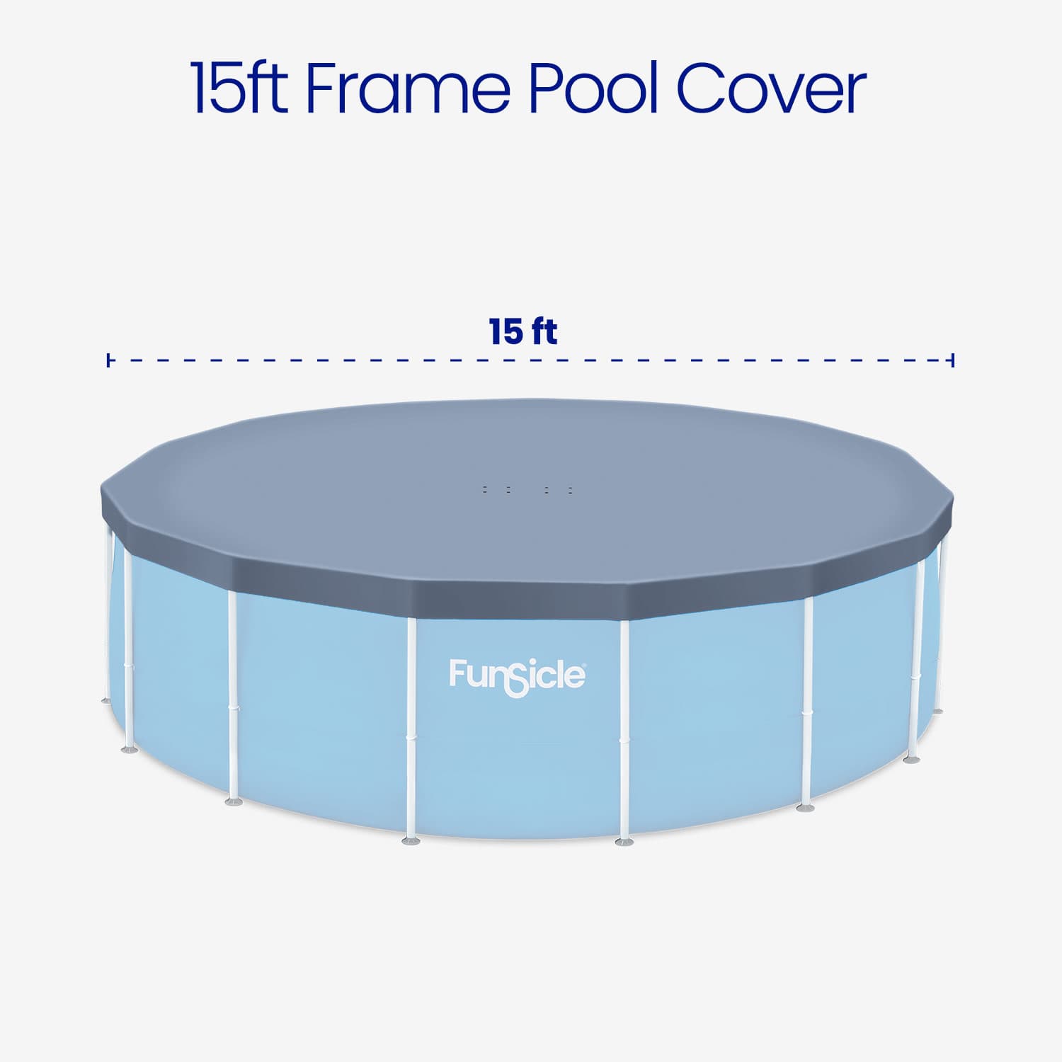 15ft frame pool cover with 'Funsicle' branding on a white background