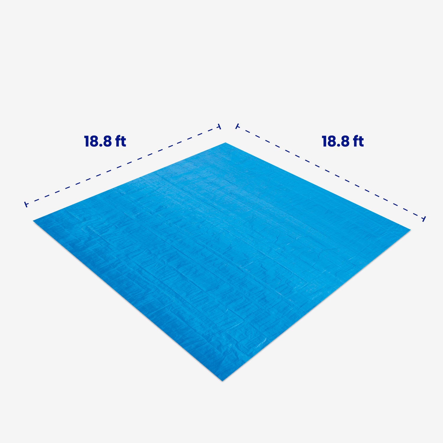Blue mat with dimensions 18.8 feet by 18.8 feet on a white background