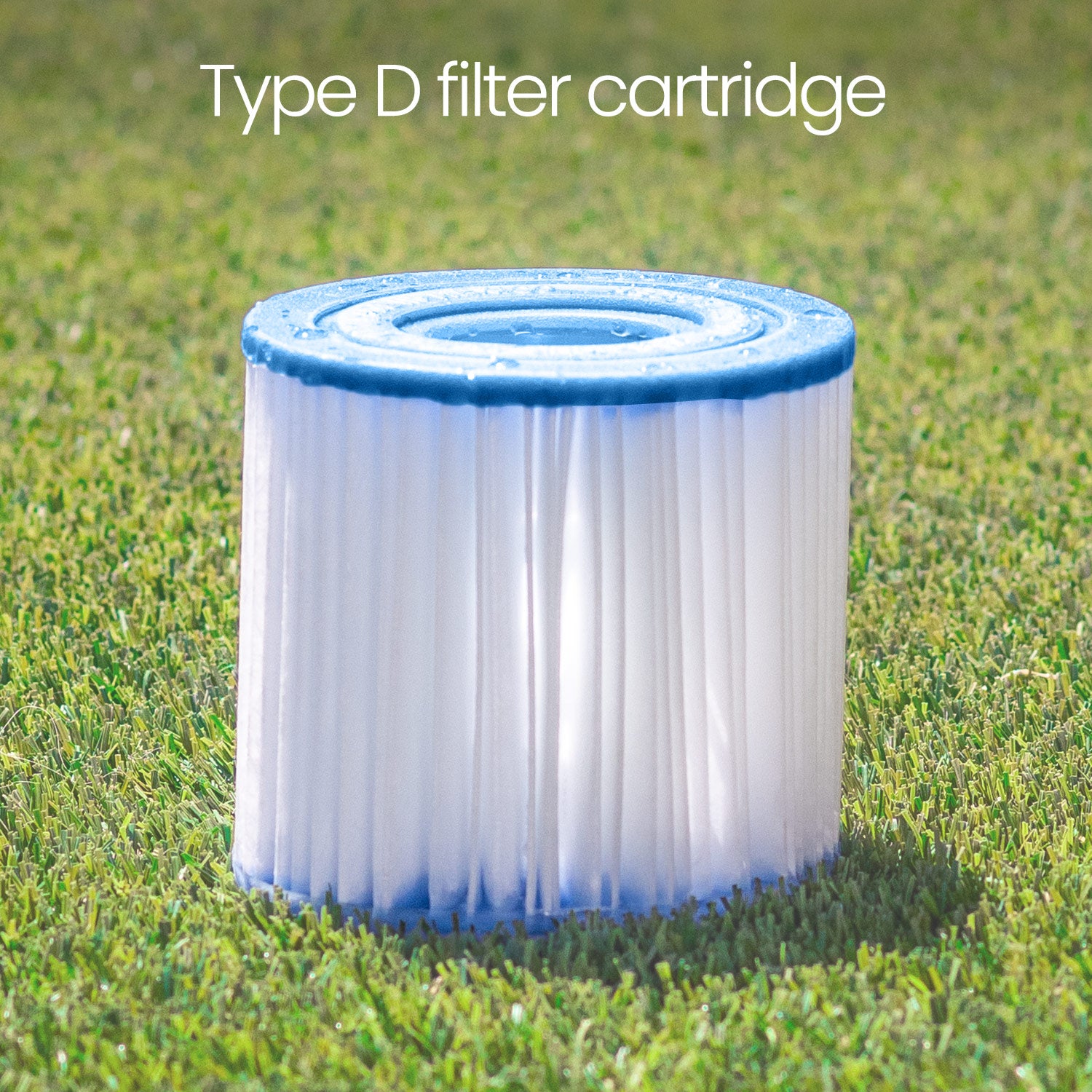 Type D filter cartridge on grass with text above