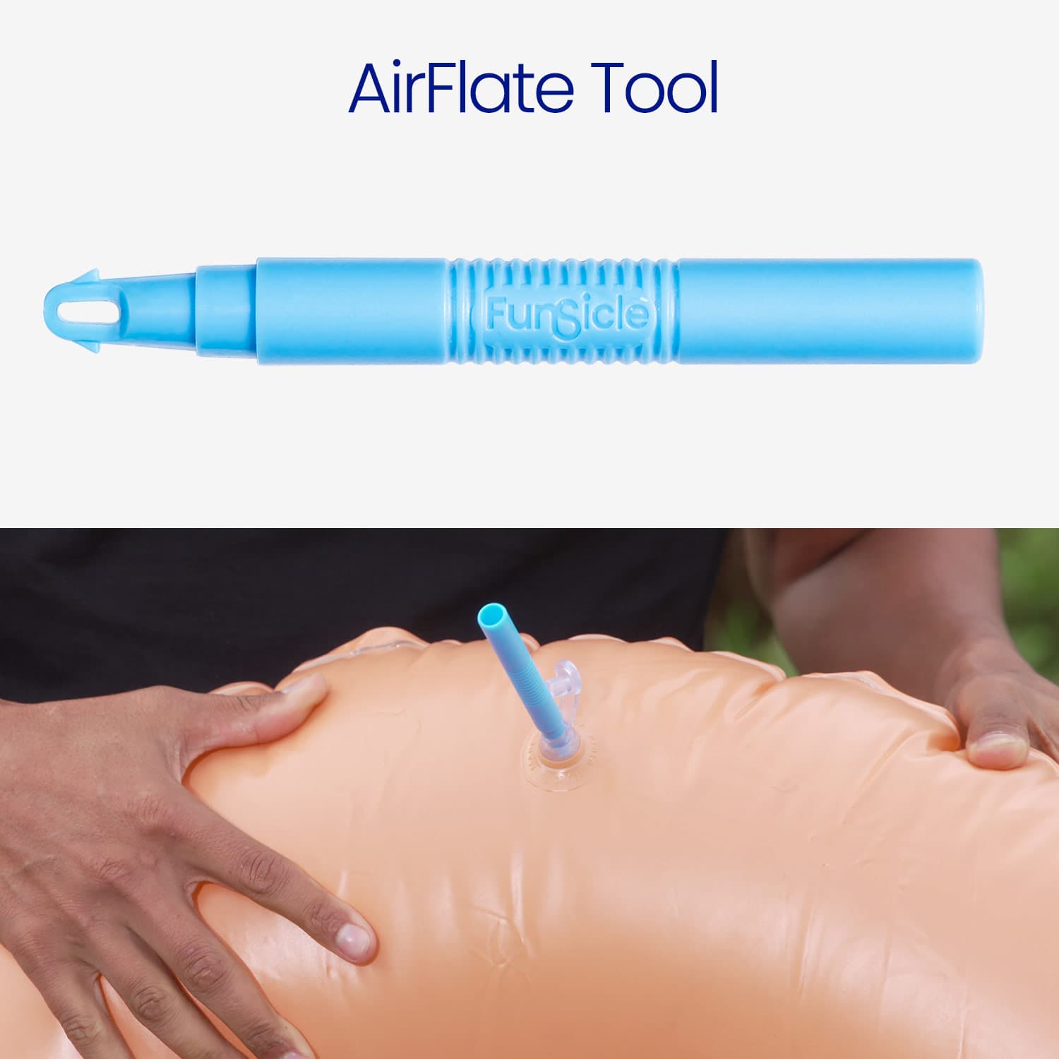 Blue AirFlate Tool on a CPR training mannequin with 'Fursicle' branding.