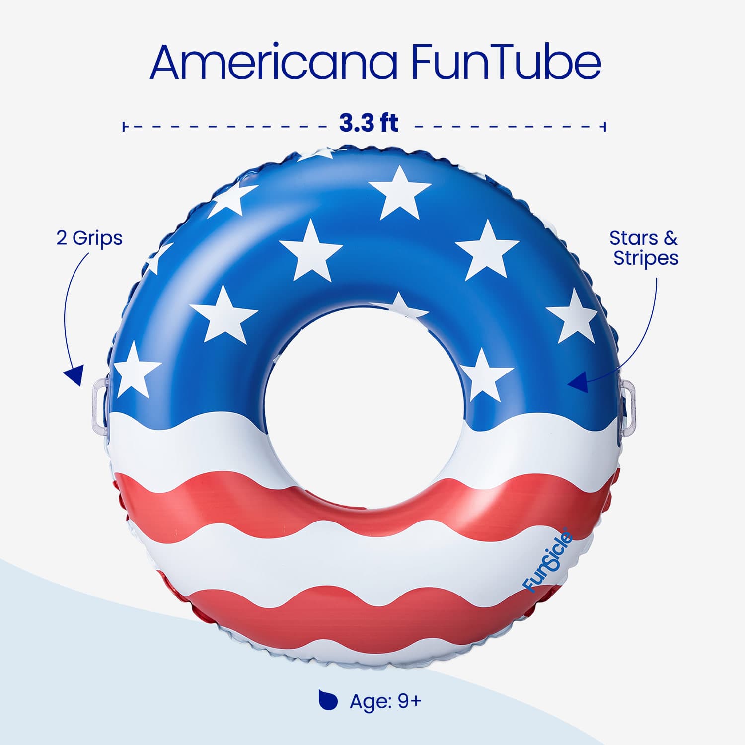 Inflatable Americana FunTube with American flag design on a white background