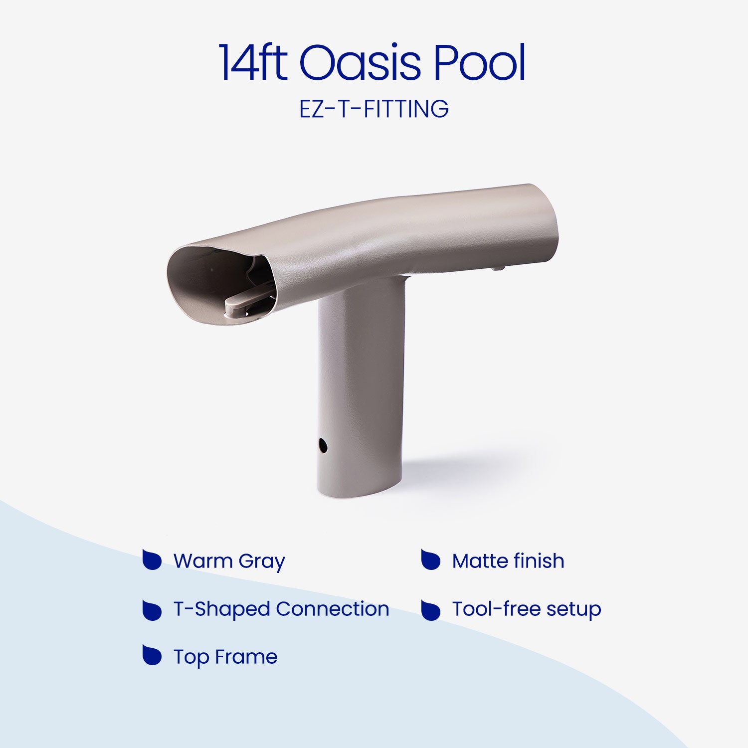 14ft Oasis Pool EZ-T-Fitting component on a white background with text detailing features.