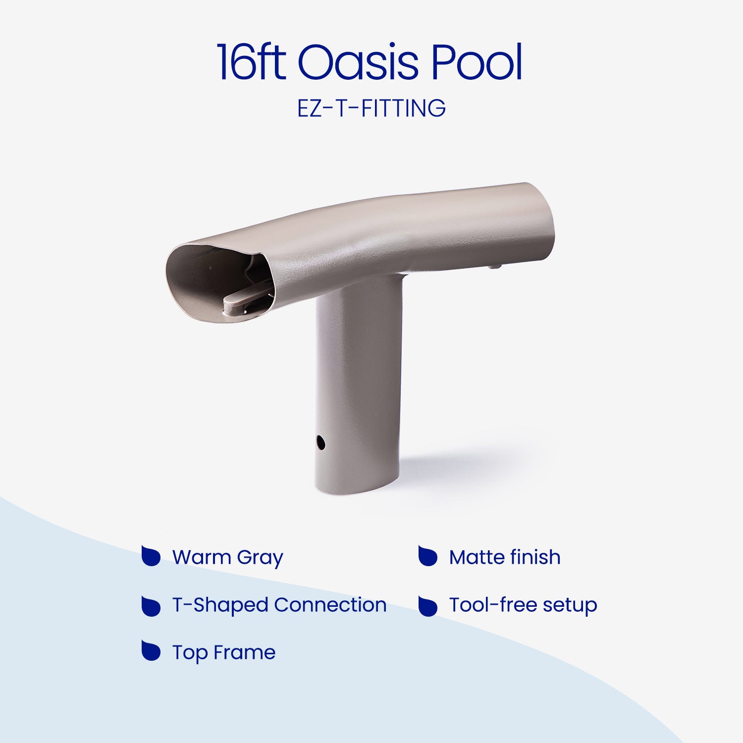 16ft Oasis Pool EZ-T-Fitting component on a white background with text detailing features.