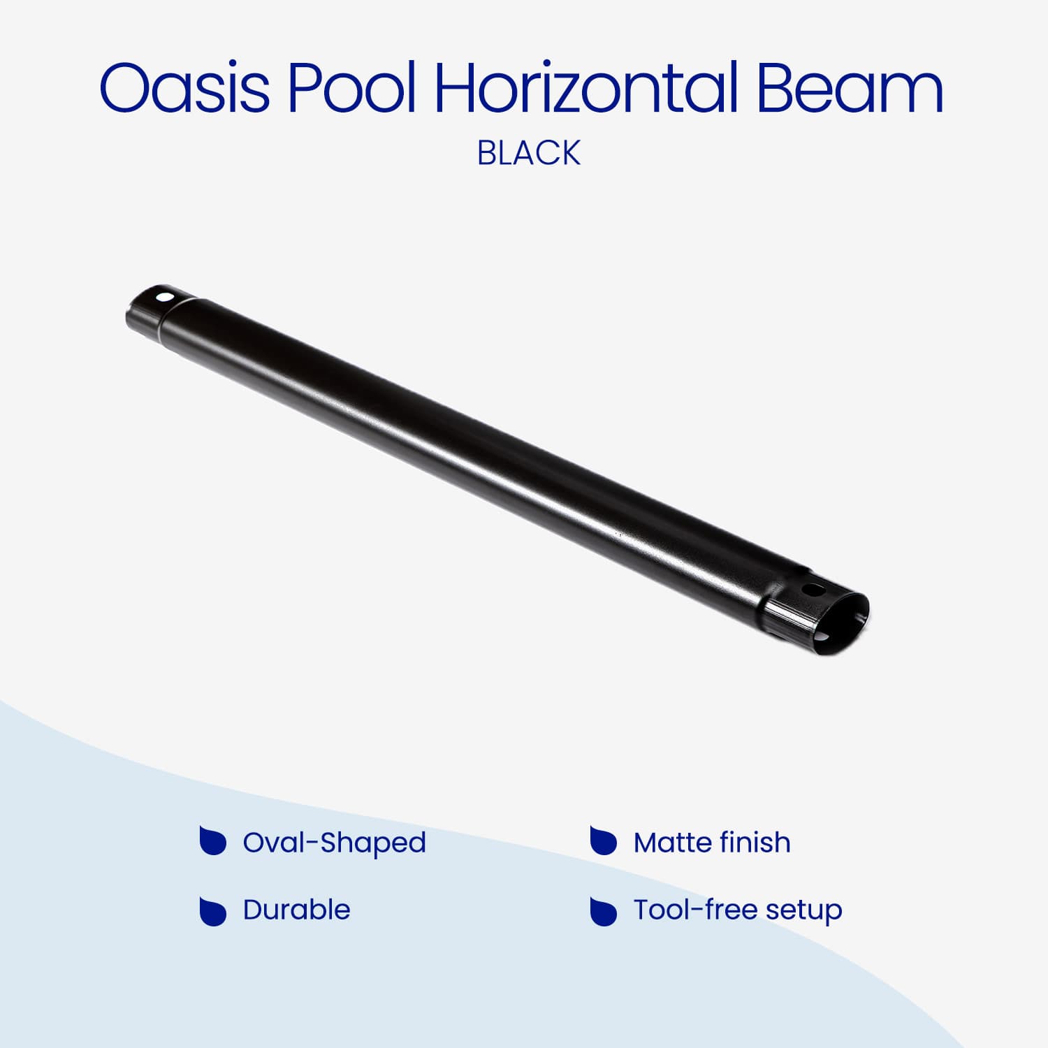 Black Oasis Pool Horizontal Beam on a white background with product features listed.