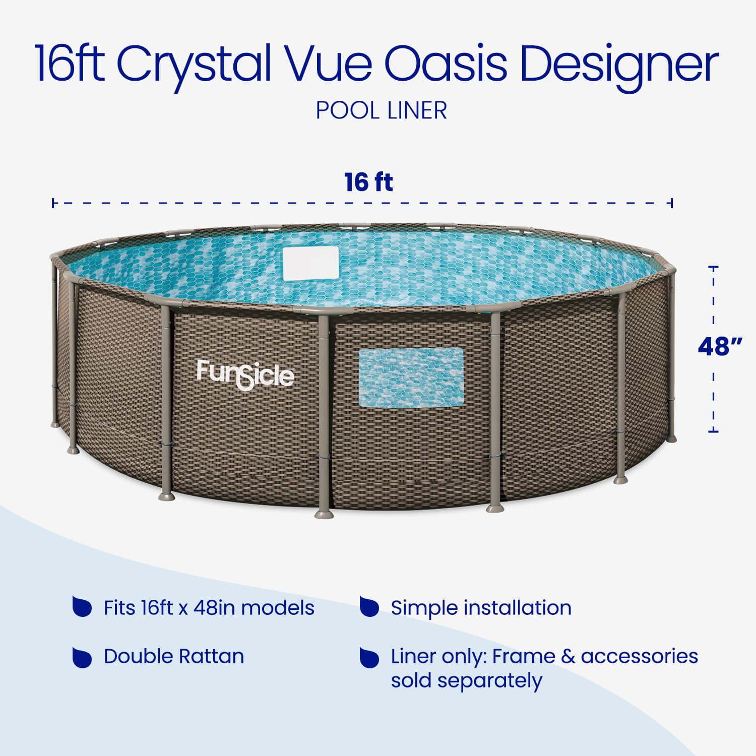 Funsicle pool liner with dimensions and features on a white background
