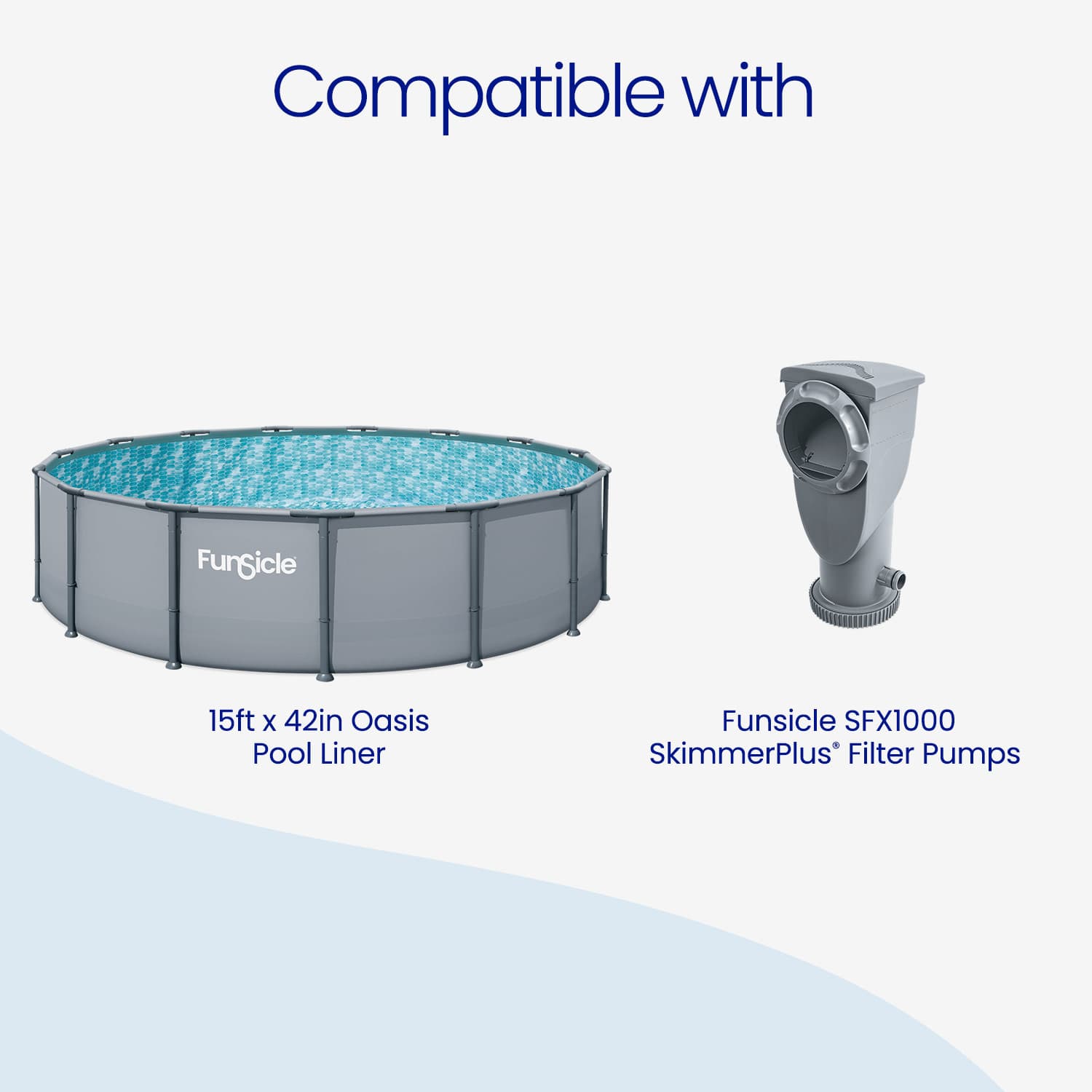 Funsicle pool with liner and Funsicle skimmer pump on a white background