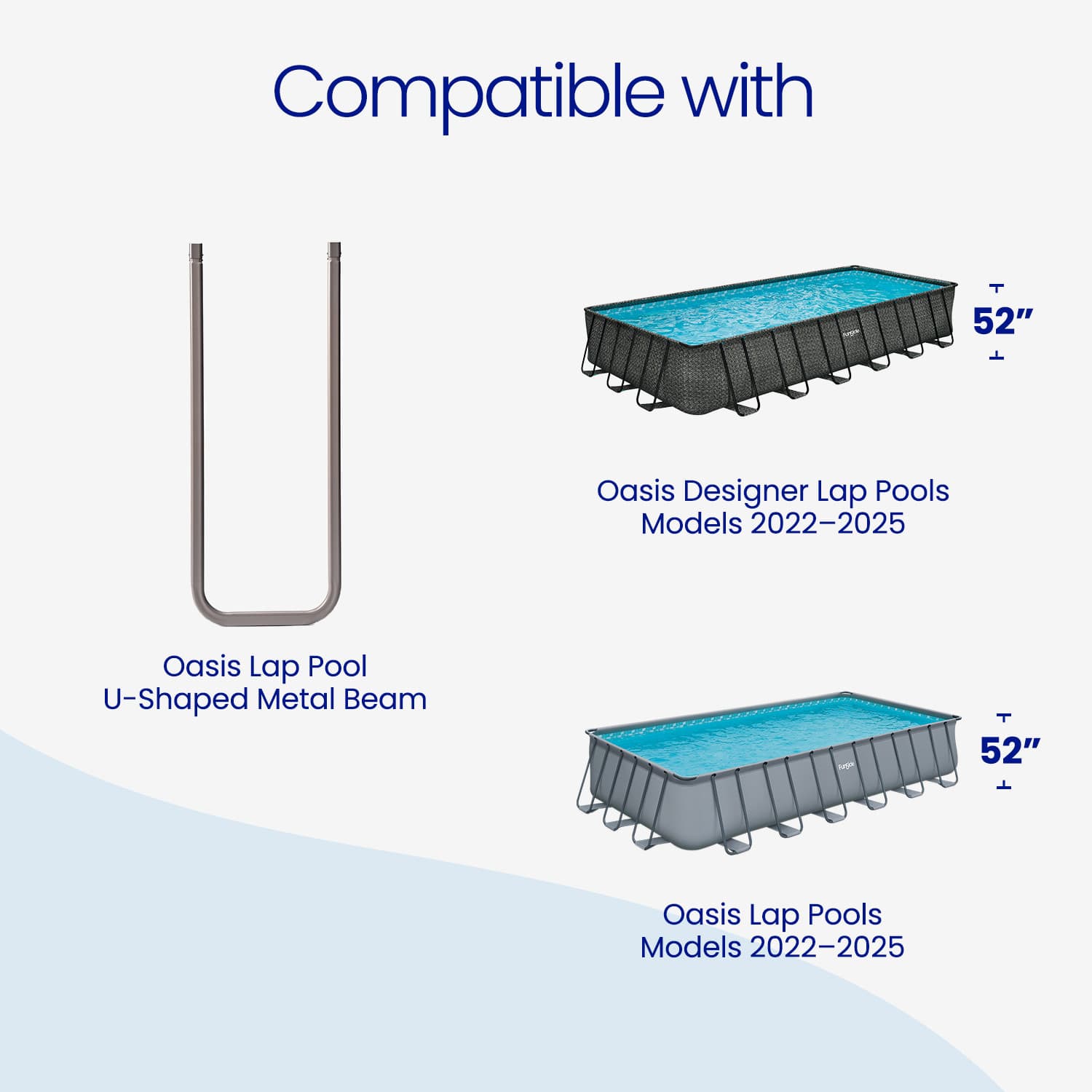 Oasis Lap Pool U-Shaped Metal Beam compatibility with pool models 2022-2025 on a white background.