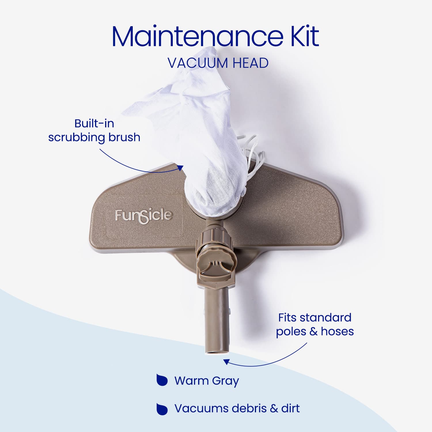 Funsicle vacuum head with scrubbing brush and cleaning bag on a white background