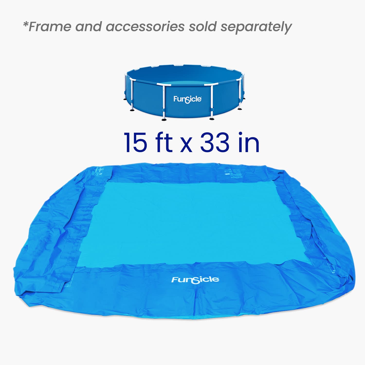 Blue pool liner with Funsicle branding on a white background