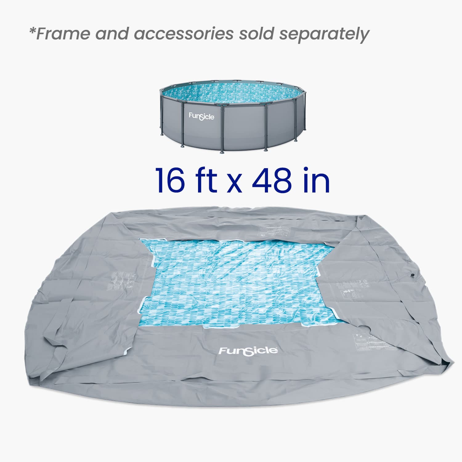 Pool liner with dimensions on a white background