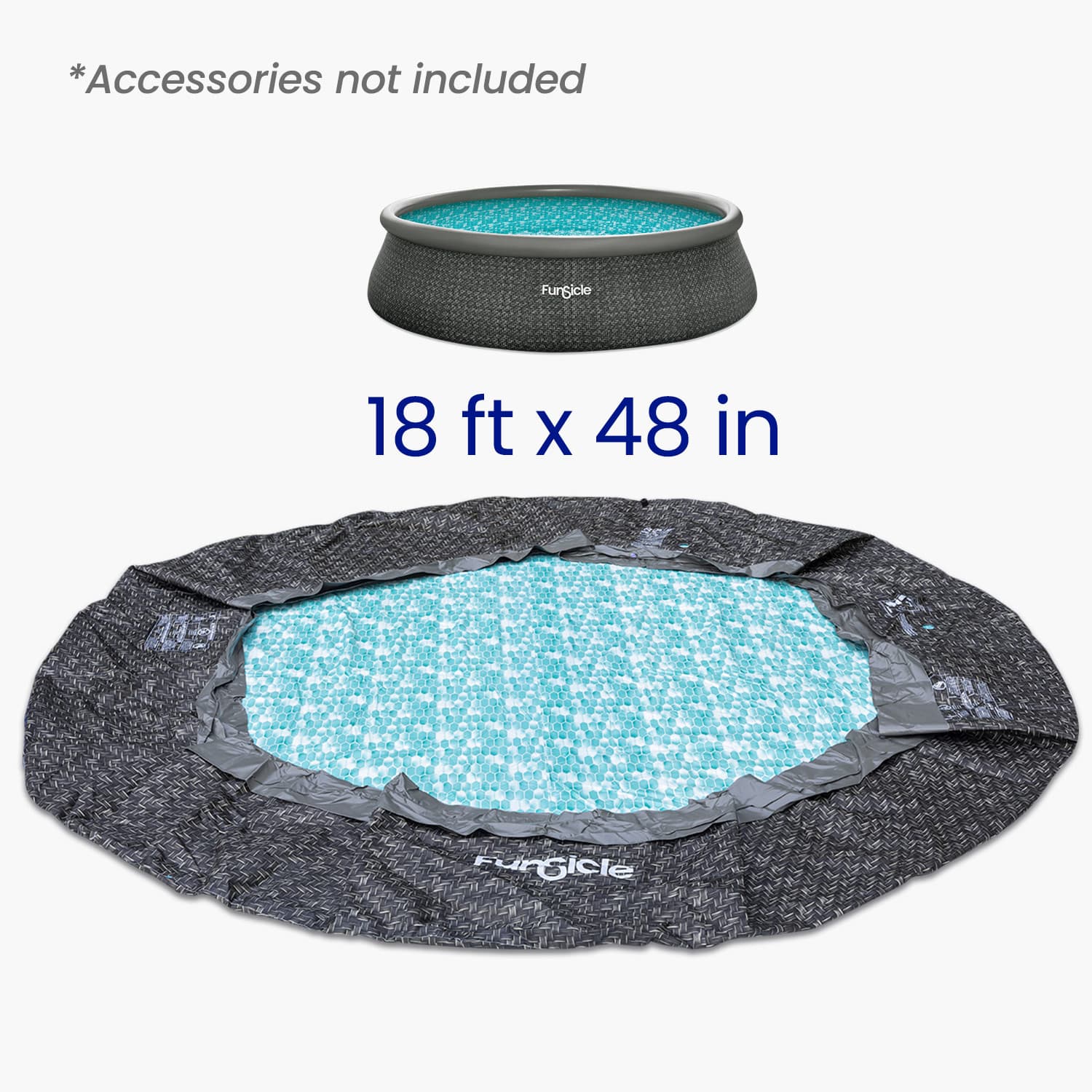 Funsicle pool liner with dimensions 18 ft x 48 in on a white background