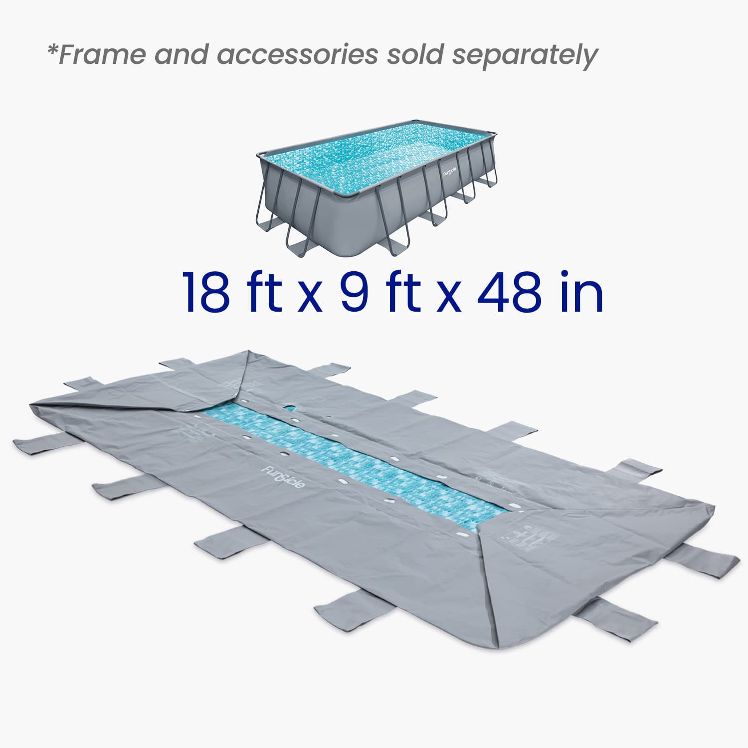 Rectangular above-ground pool  liner with dimensions displayed on a white background