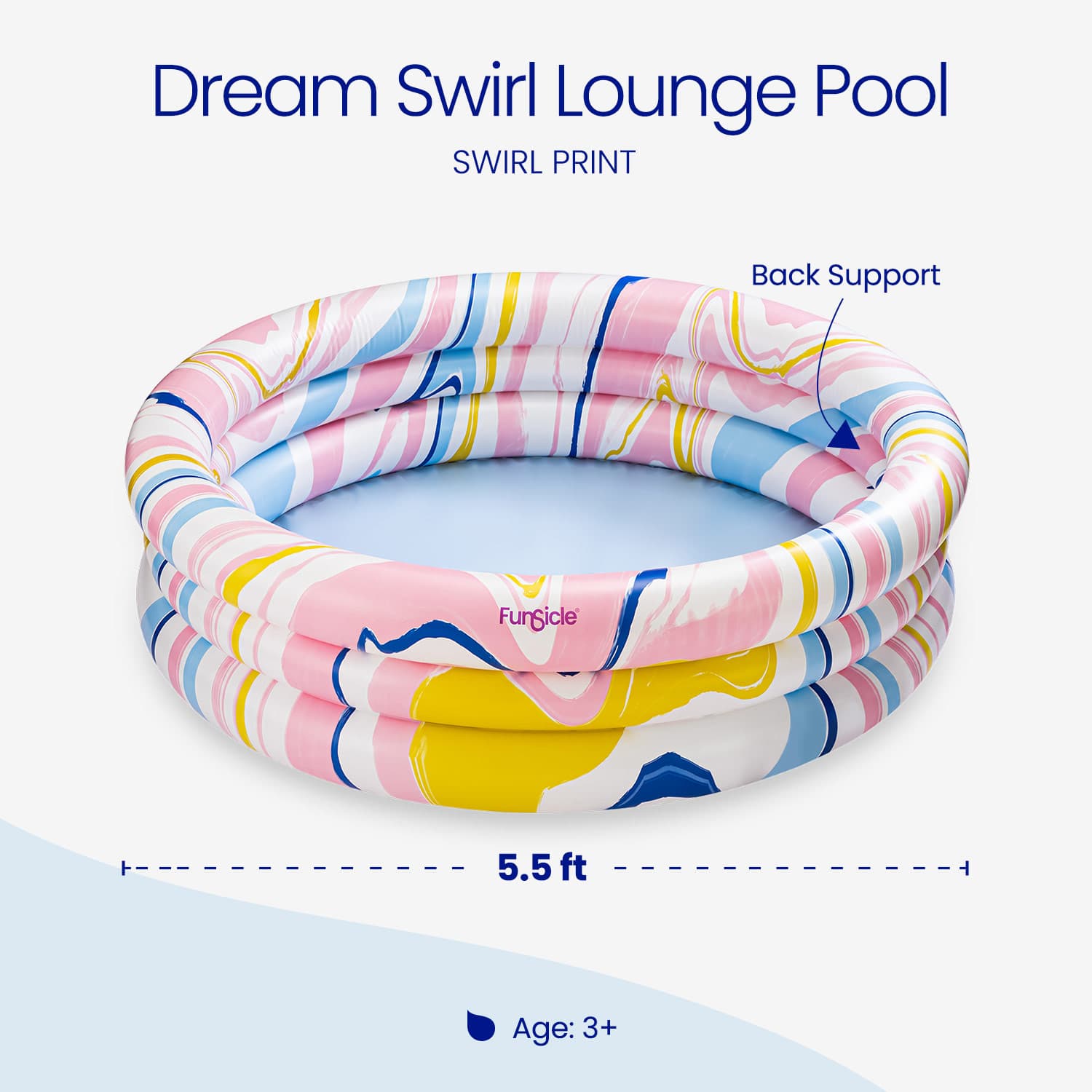 Inflatable pool with swirl design on a white background