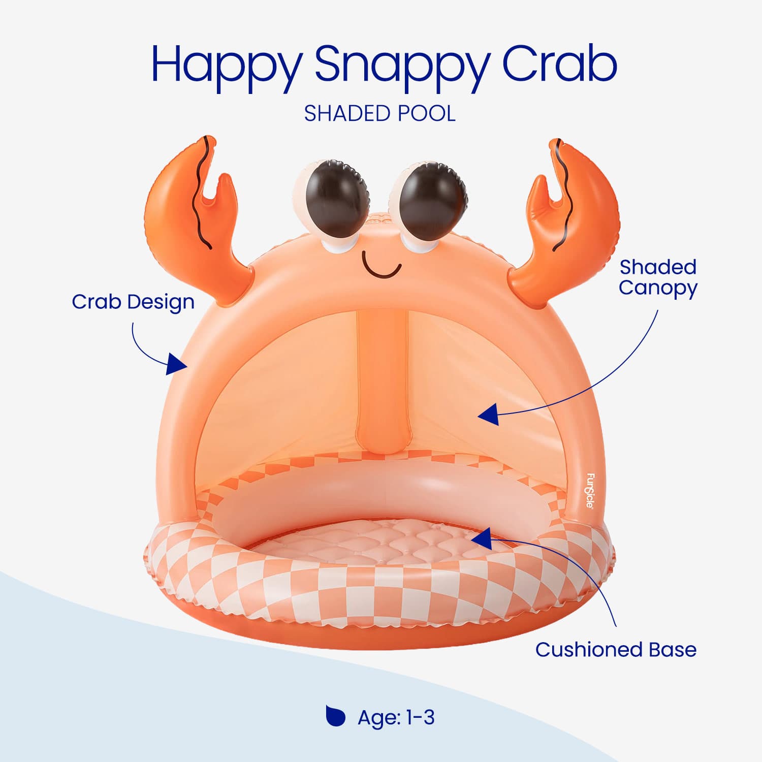 Inflatable pool with crab design on a white background