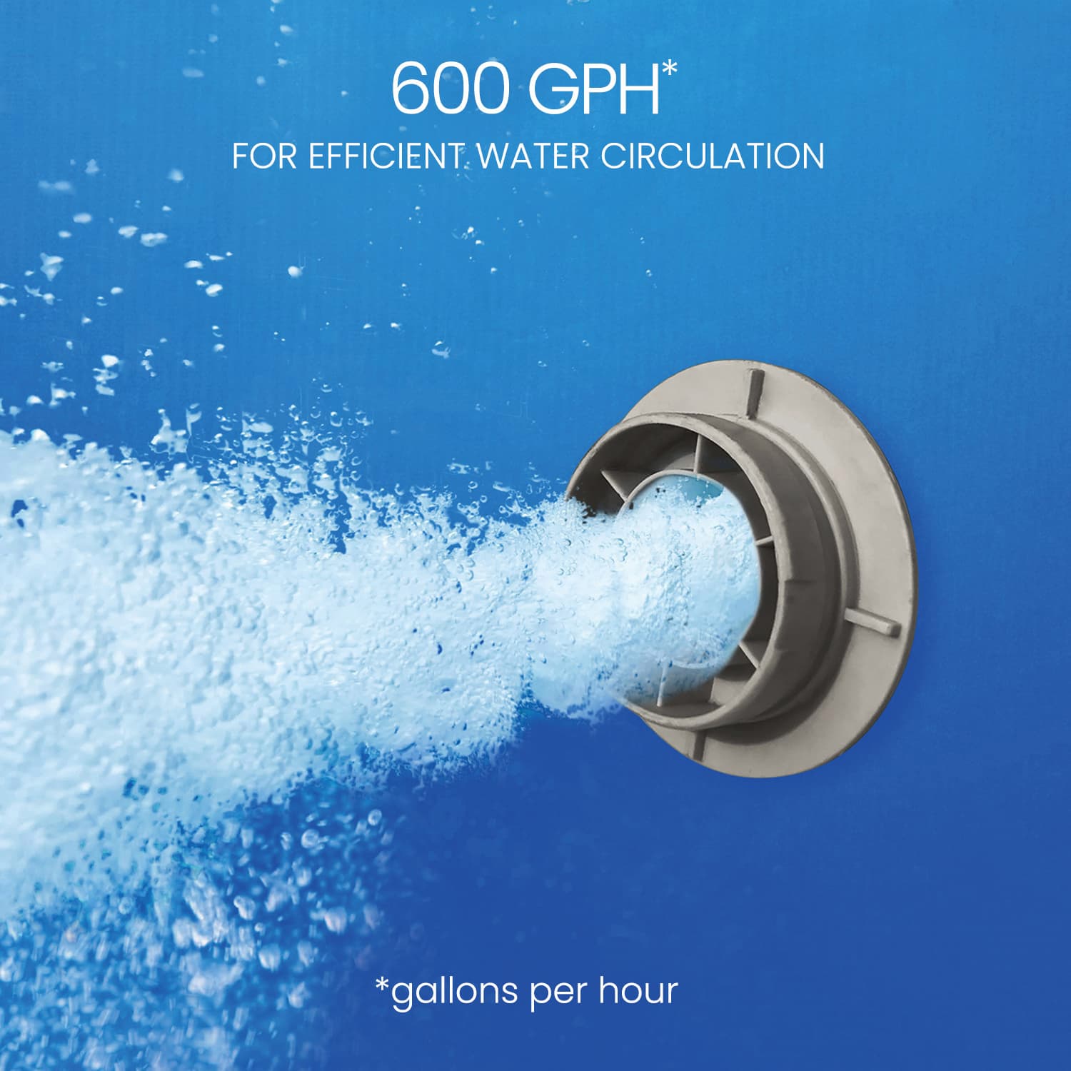 Water circulation system with 600 GPH on a blue background