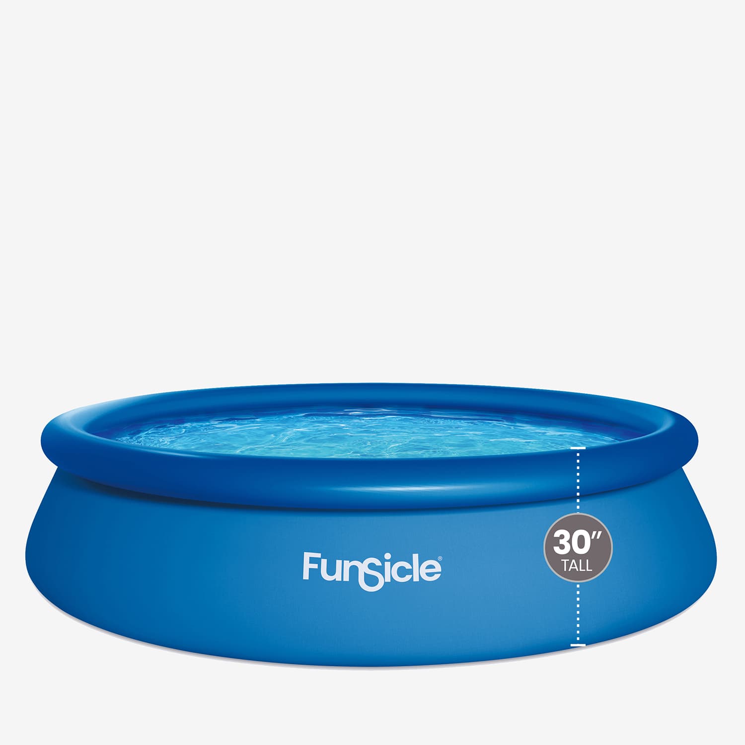 Blue inflatable pool with 'Funsicle' branding on a white background