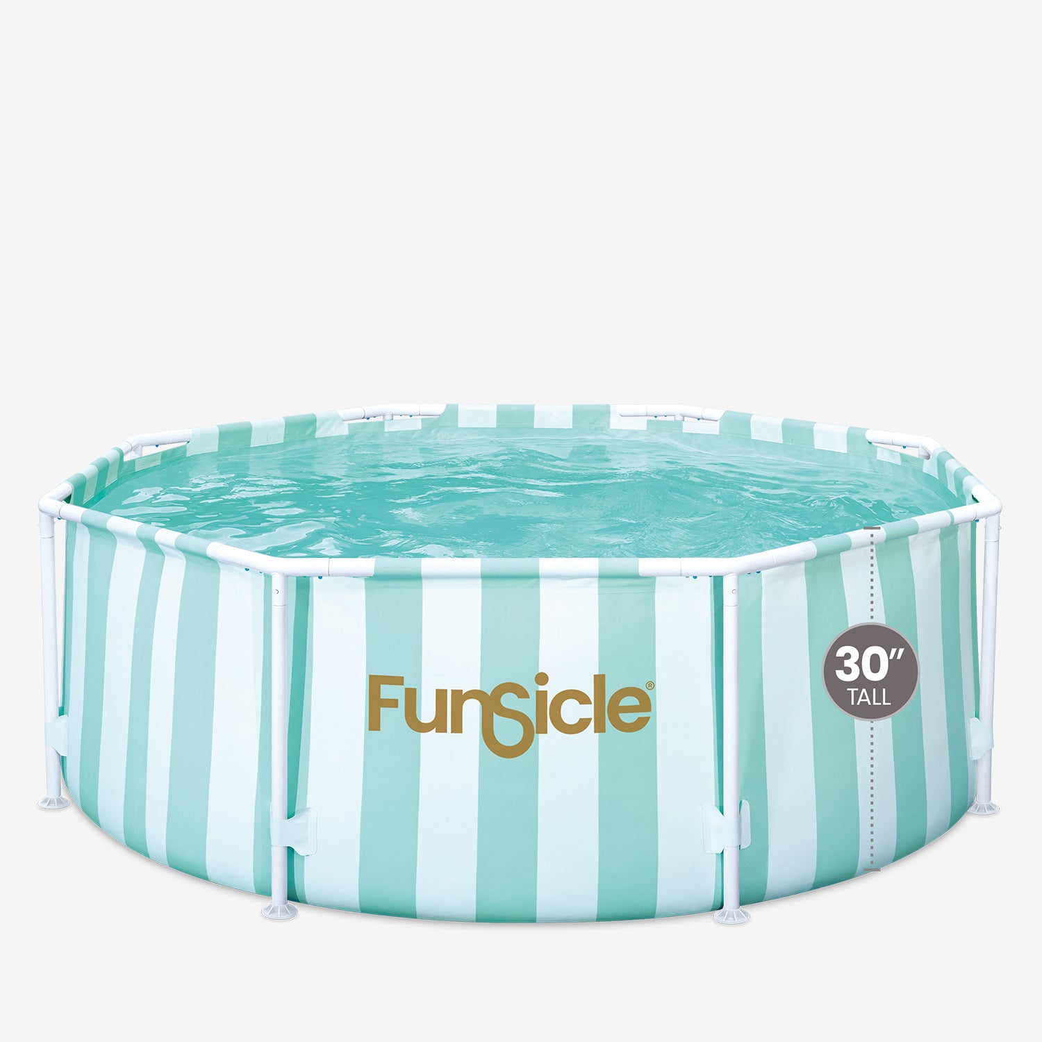 Striped inflatable pool with 'Funsicle' branding on a white background