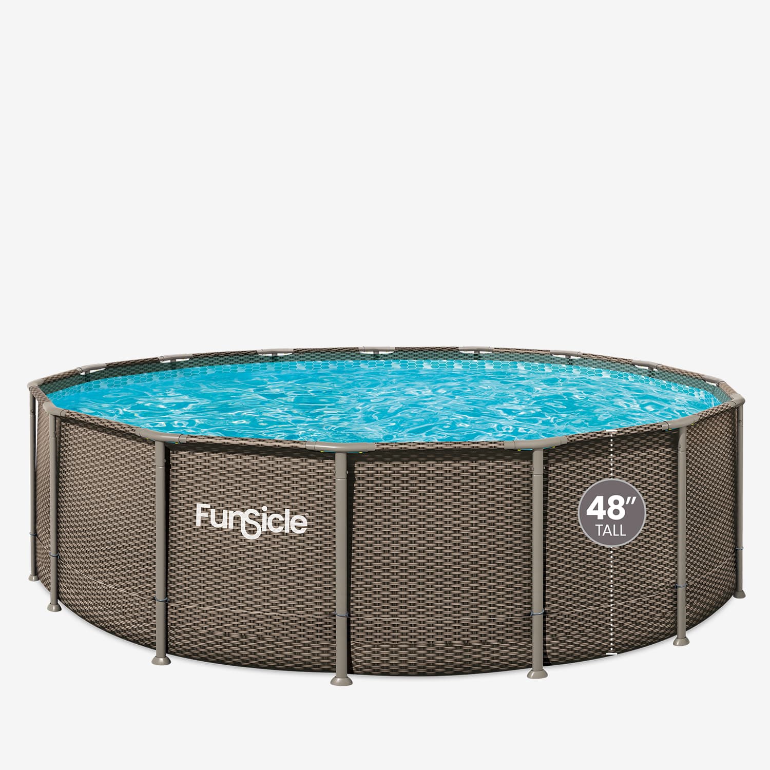 Funsicle above-ground pool with wicker-like frame on a white background