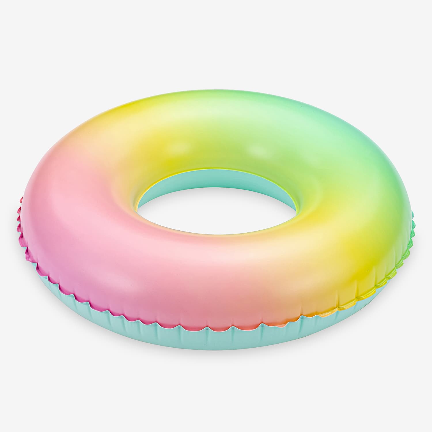 Gradient-colored inflatable ring on a white background