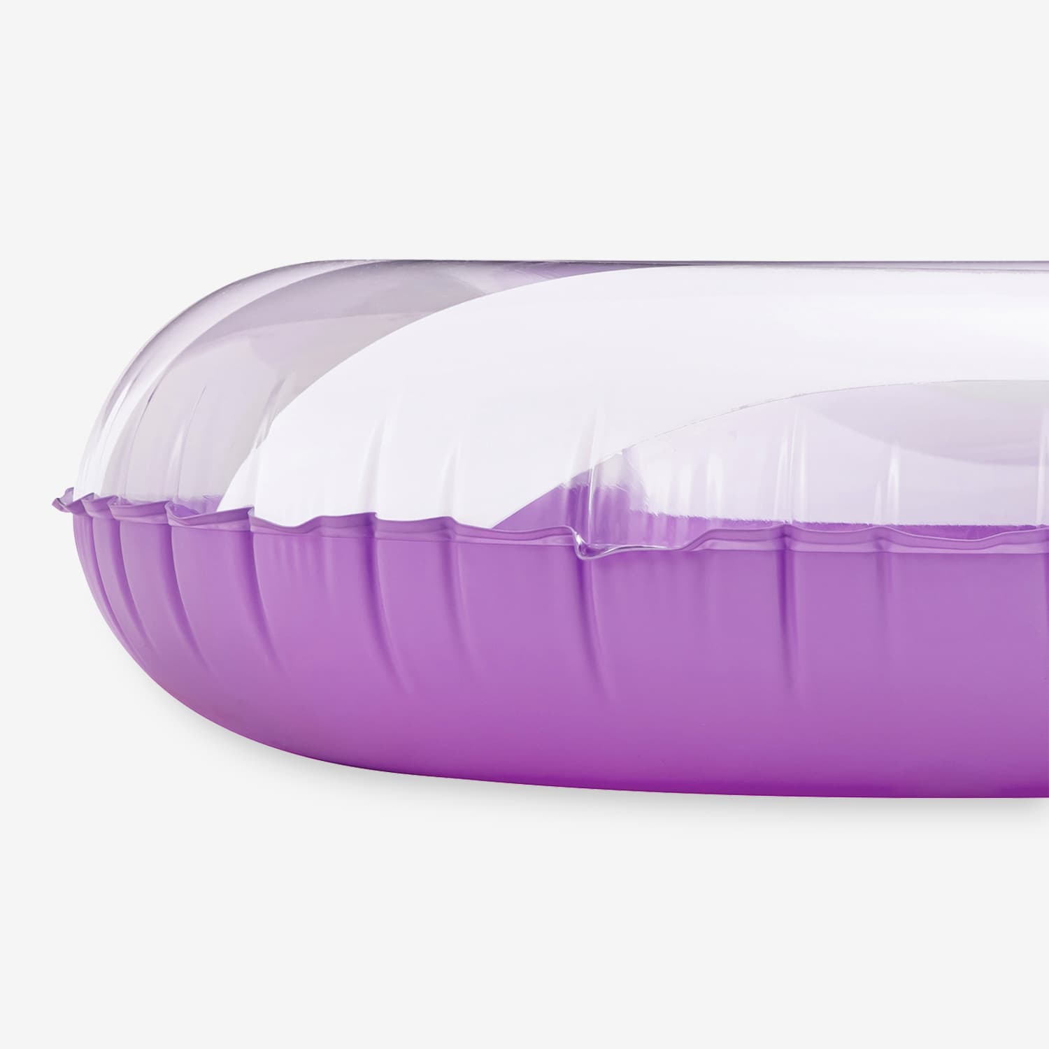 Inflatable pool with purple exterior and clear interior on a white background