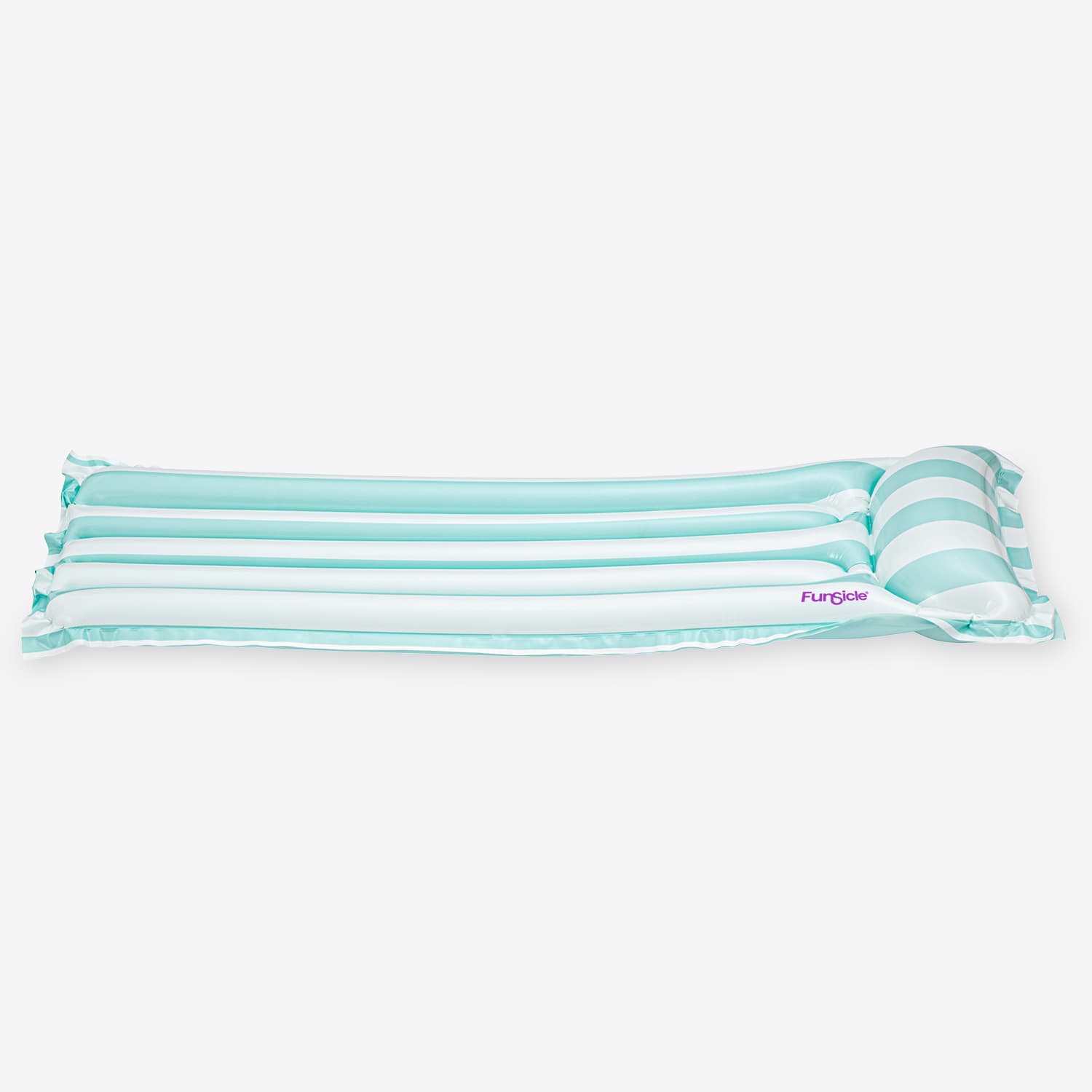 Turquoise and white striped product on a white background
