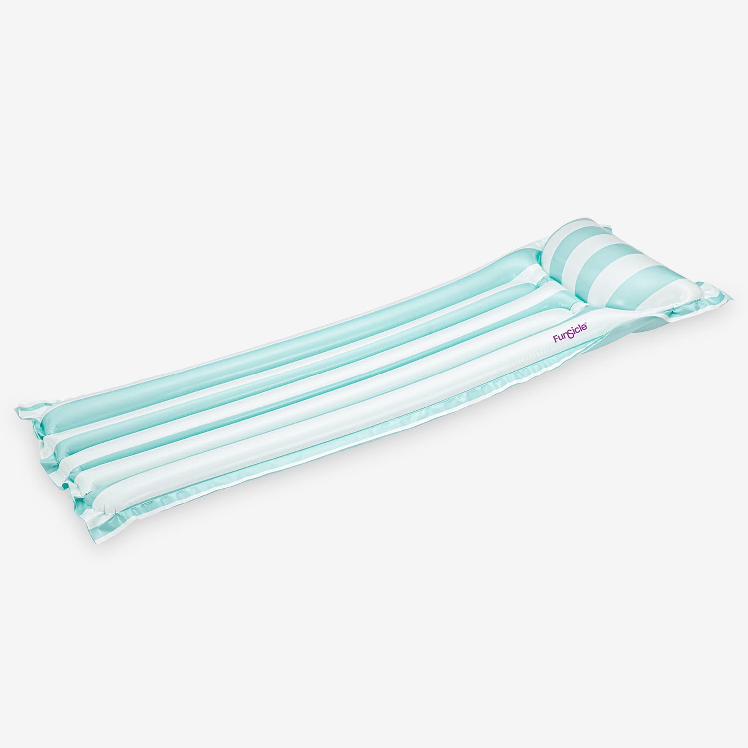 Inflatable pool float with striped design on a white background