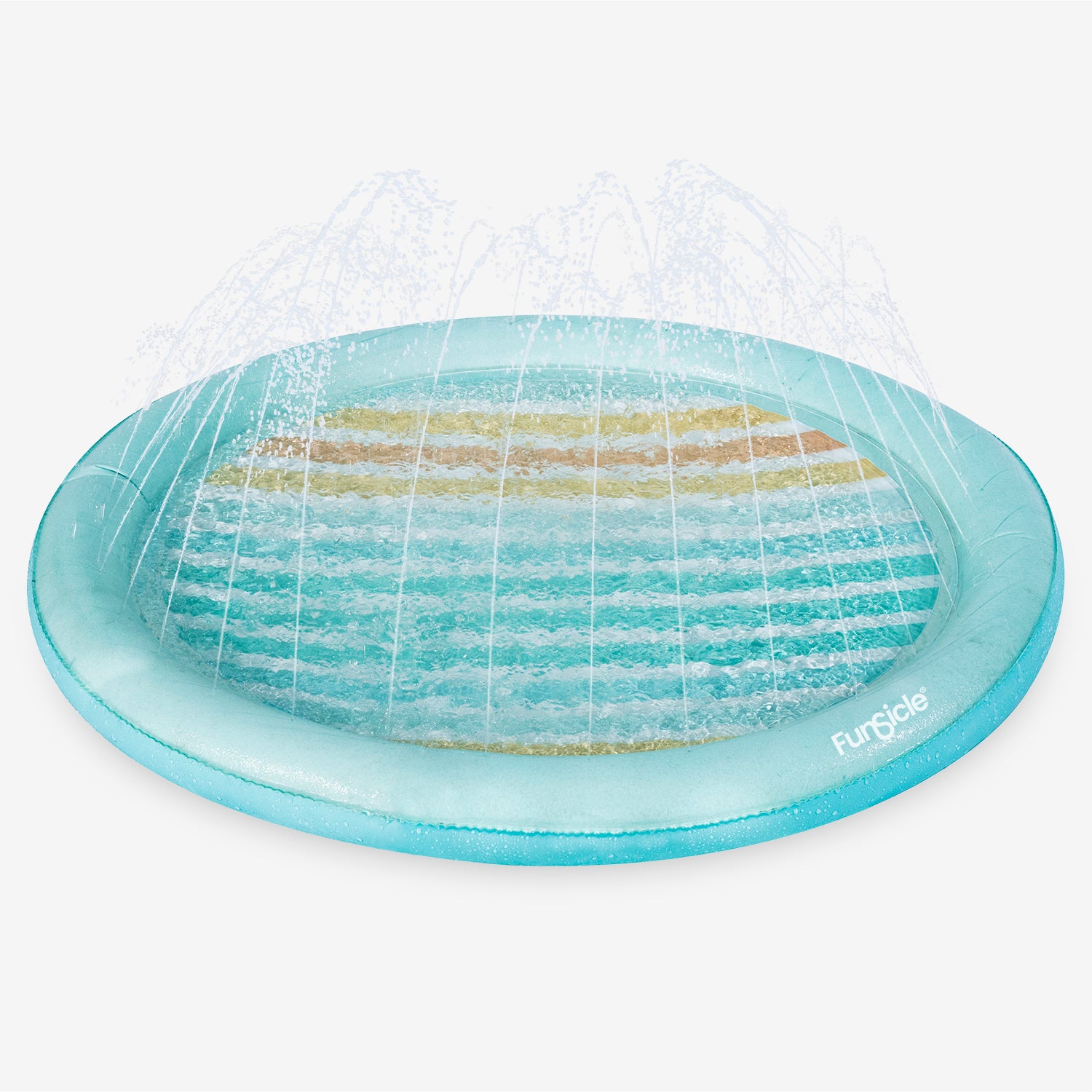 Inflatable pad with water sprays on a white background