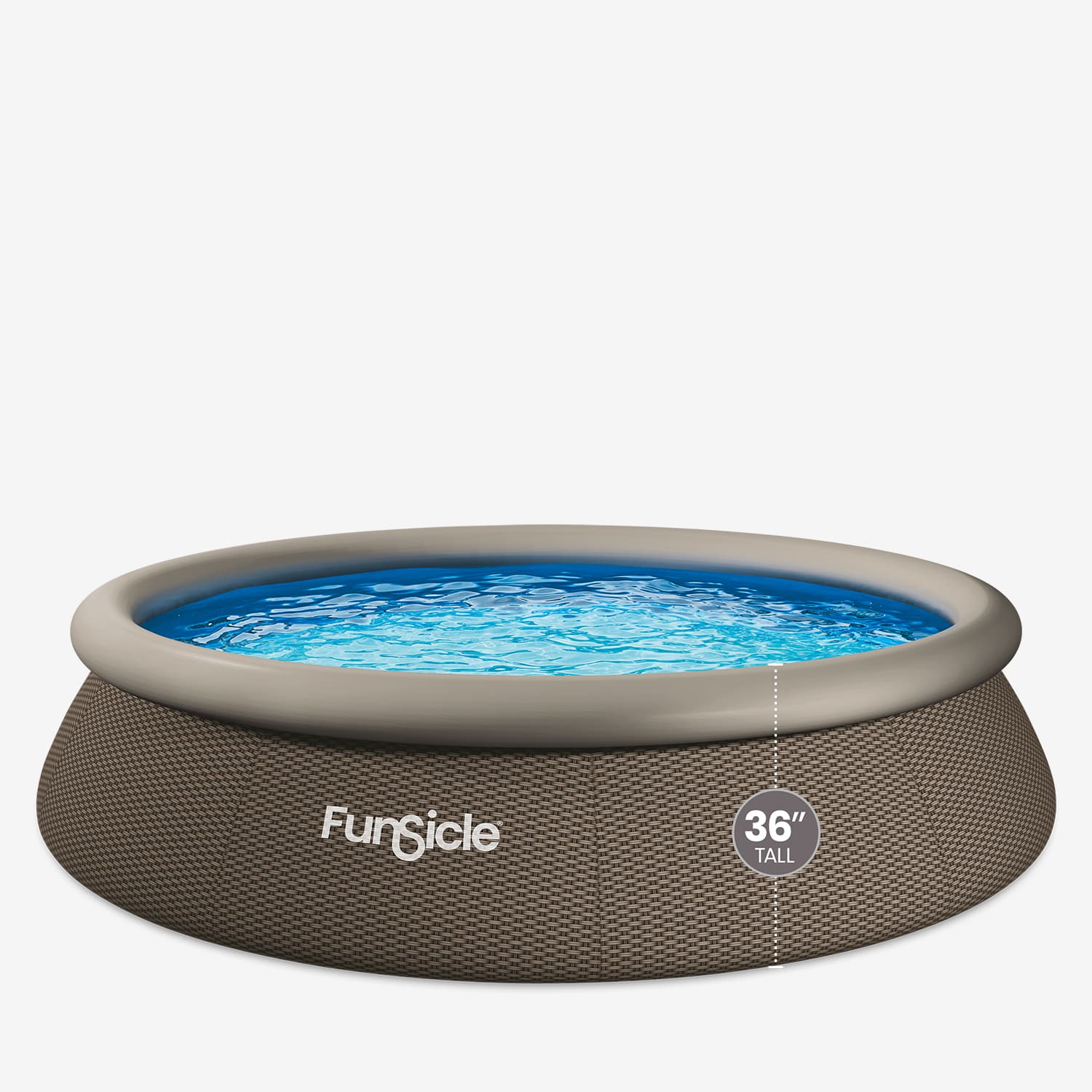 Portable inflatable pool with blue water on a white background, featuring the brand 'Funsicle'.