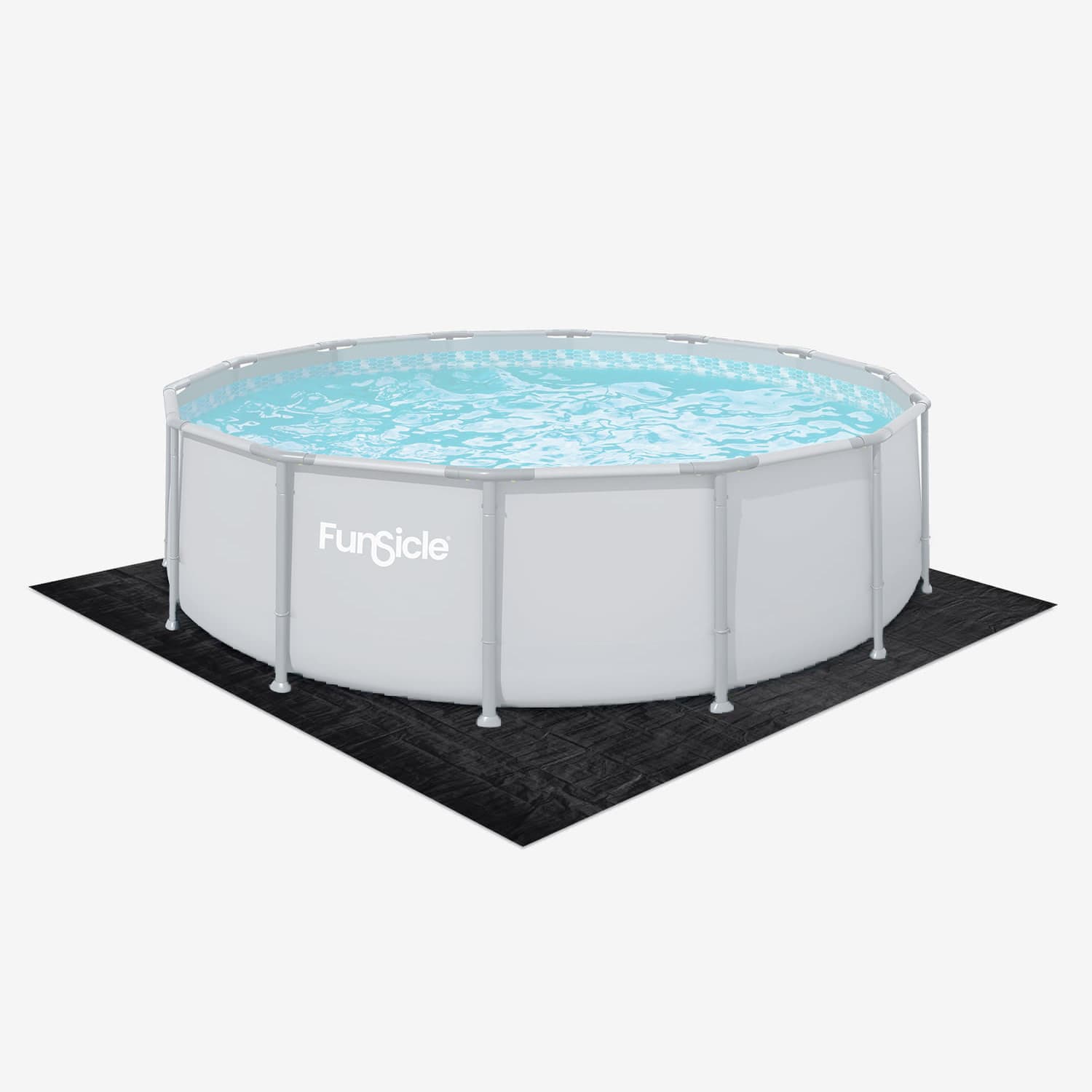 Funsicle pool with black ground cloth on a white background
