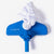 Blue pool skimmer with white net on a white background