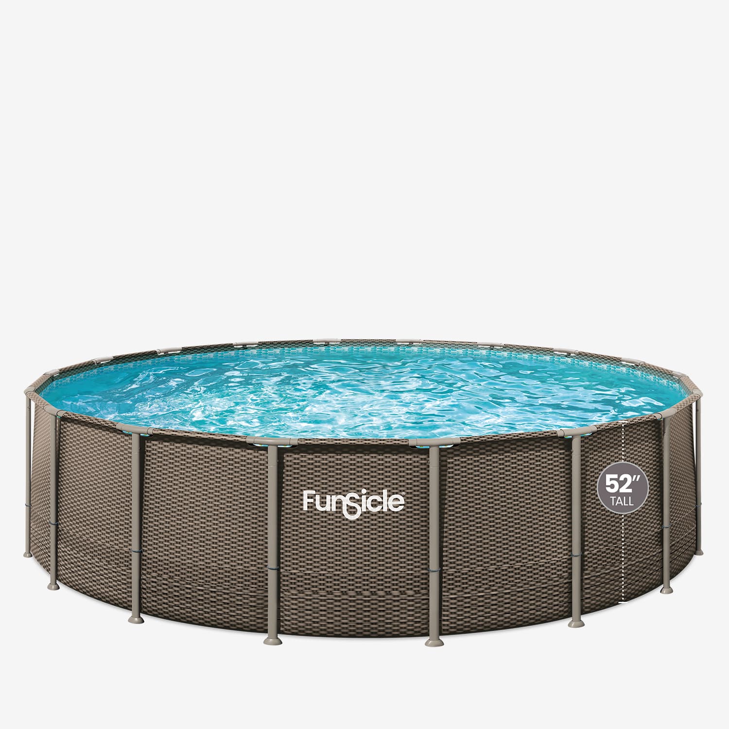 Funsicle above-ground pool with wicker-like design on a white background