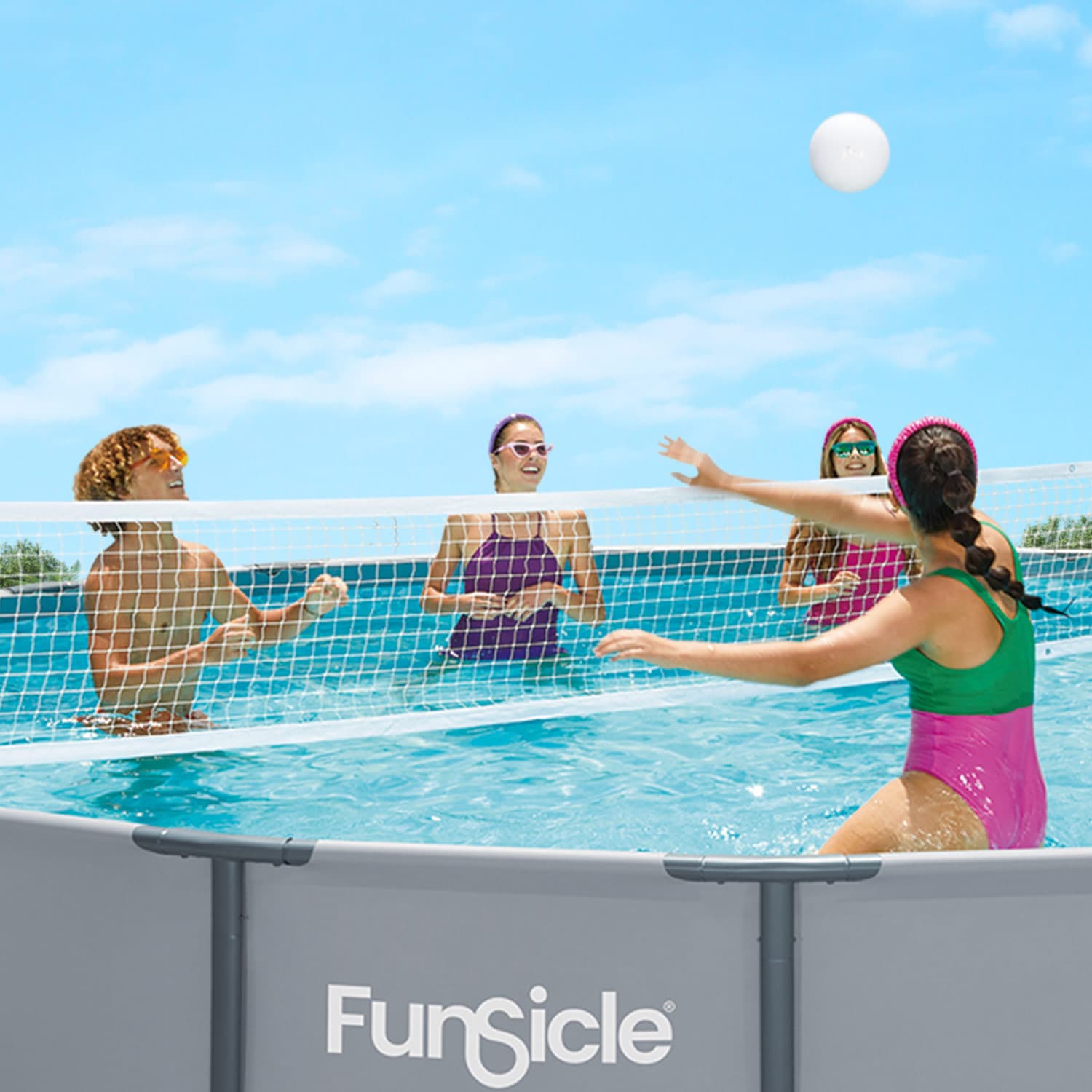 Funsicle Volleyball Net with people in a pool